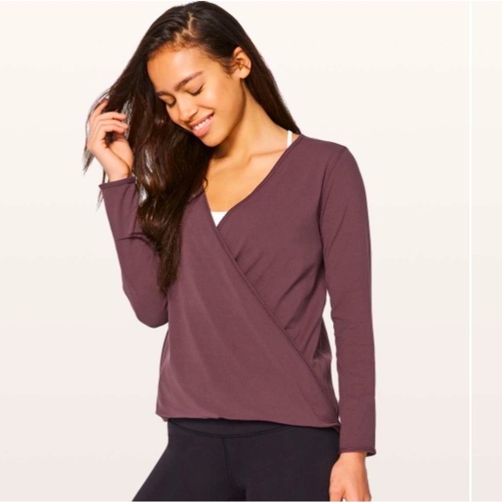🍋Lululemon Black Cherry FULL FREEDOM NULU Long Sleeve Faux Wrap Top!